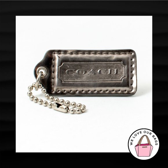 2.25" Medium COACH GREY MIRRORED LEATHER KEY FOB BAG CHARM KEYCHAIN HANGTAG TAG - Picture 1 of 1